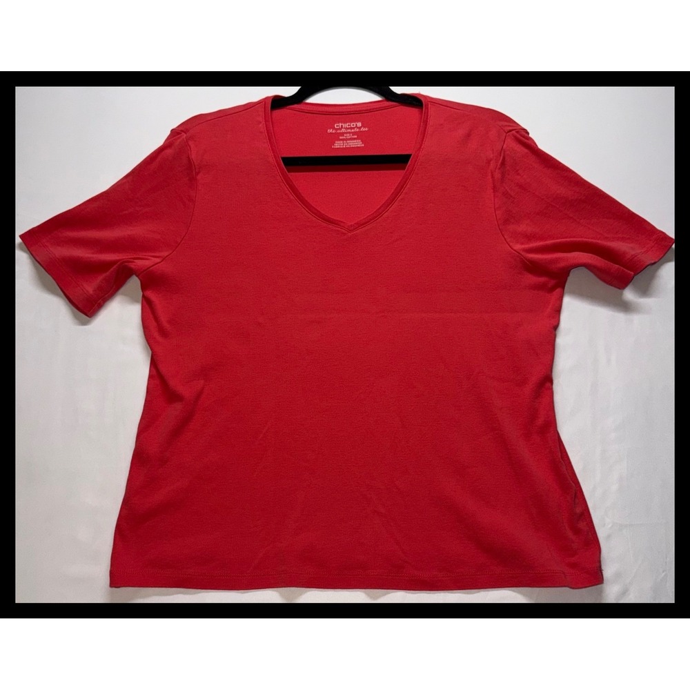 Chico's V-Neck T-Shirt Women 2 Red Cotton Short Sleeve Ultimate Tee Casual
